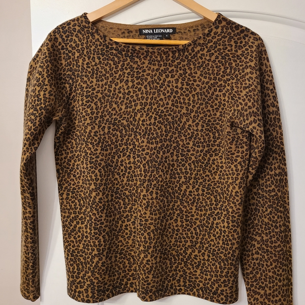 Nina Leonard Leopard Long Sleeve wool shirt